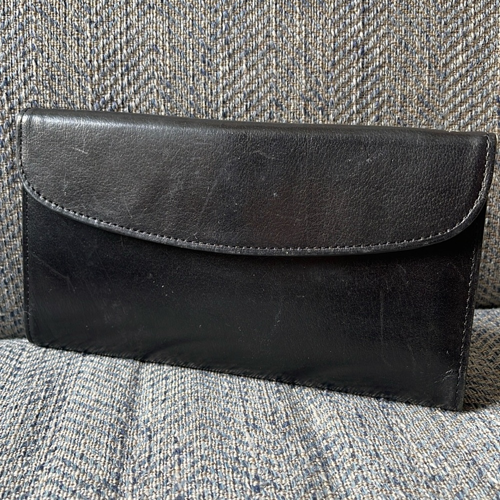 Coach black leather bifold wallet with checkbook holder